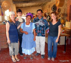 Roy enjoying tortilla fresh from the comal Rosario, husband Faustino, Amy, Roy and Mirabai.